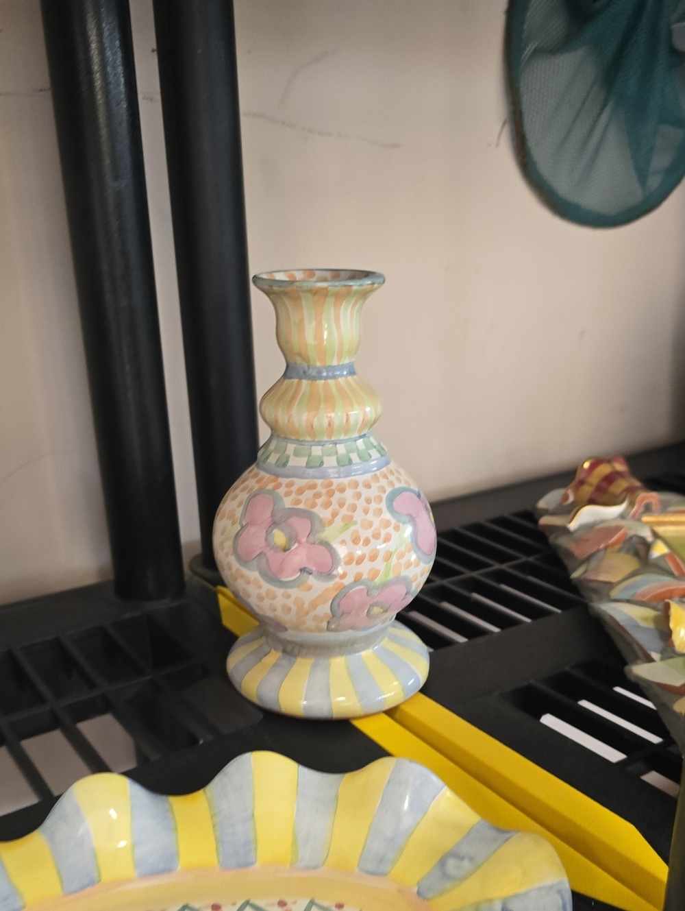 Mackenzie Childs MAJOLICA Hand-Painted Pastel Floral Ceramic Bud Vase